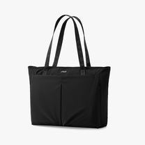 LUGGEX 15.6” black structured laptop tote bag with top carry handles, front view. 