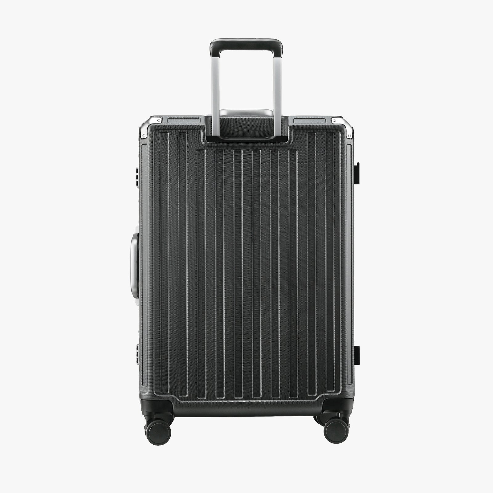 LUGGEX aluminum frame luggage suitcase set, 20-inch carry-on and 28-inch checked luggage back view with telescopic handle and spinner wheels
