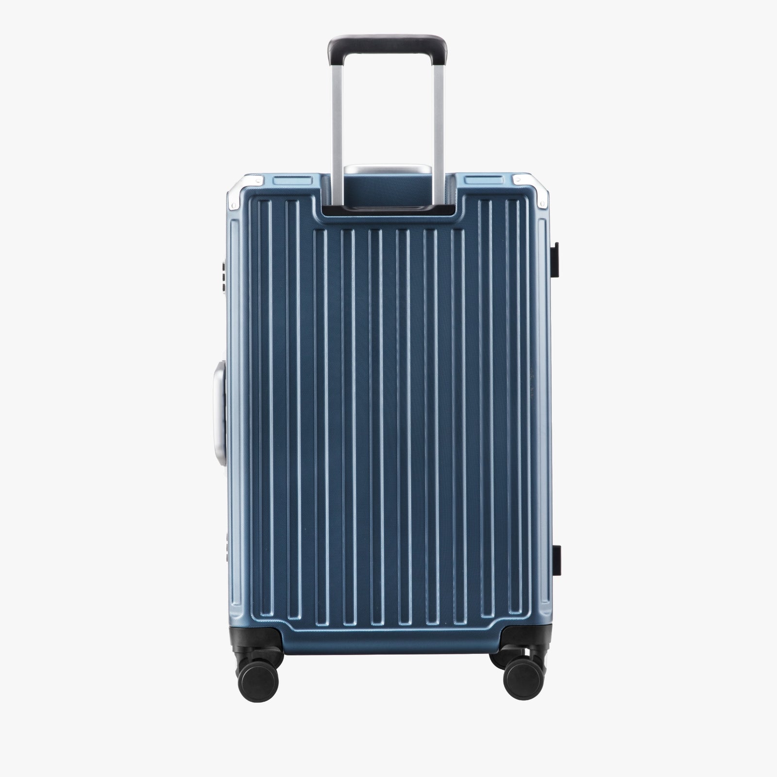 LUGGEX aluminum frame luggage suitcase set, 20-inch carry-on and 28-inch checked luggage back view with telescopic handle and spinner wheels
