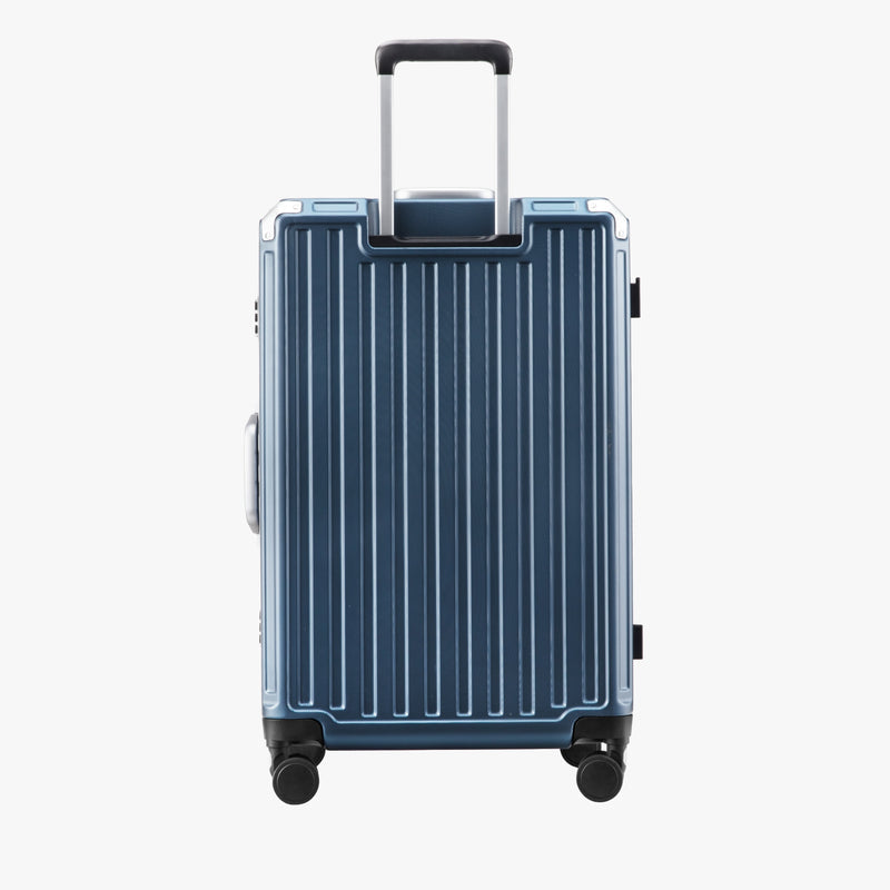 LUGGEX aluminum frame luggage suitcase set, 20-inch carry-on and 28-inch checked luggage back view with telescopic handle and spinner wheels

