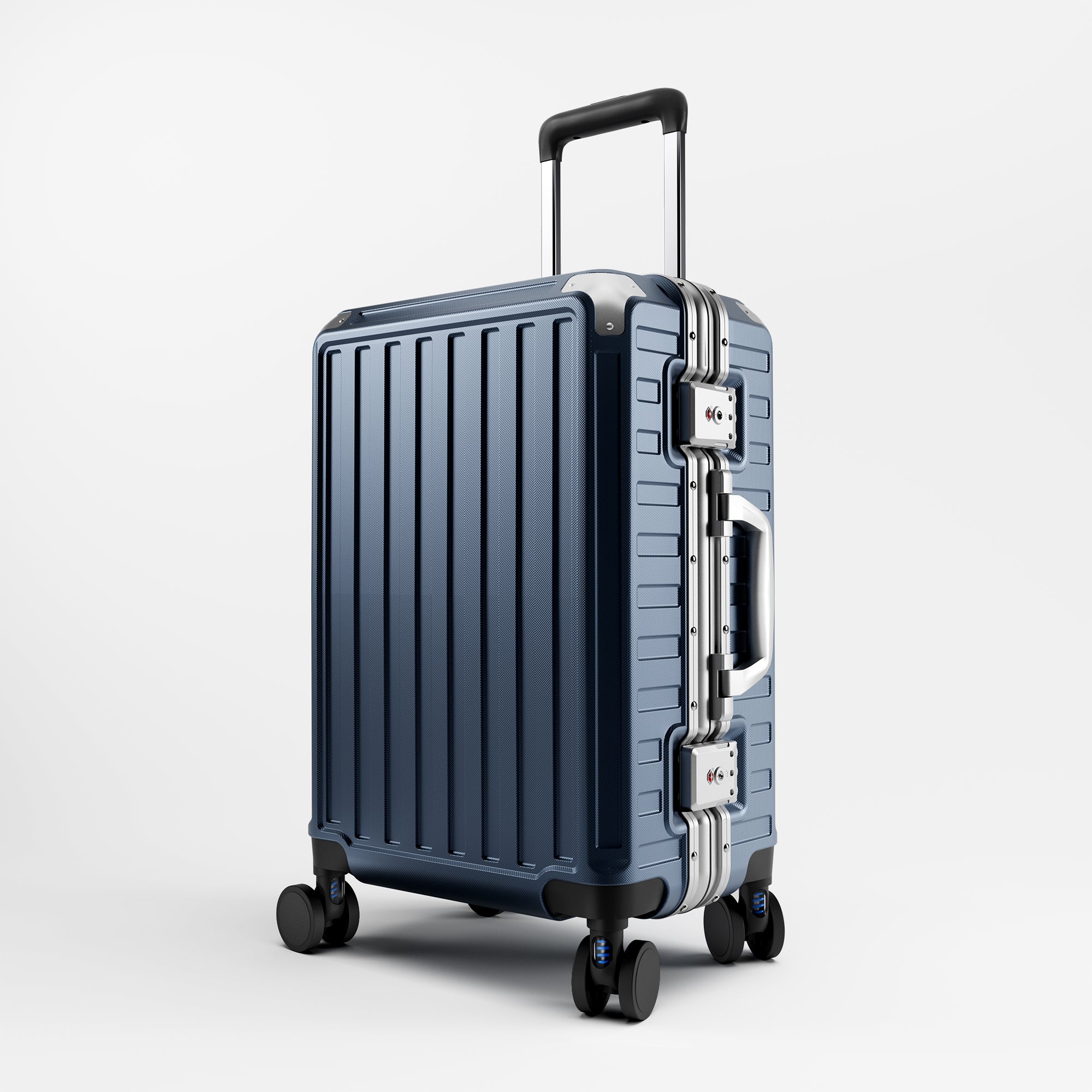 LUGGEX 20-inch blue aluminum-frame zipperless carry-on suitcase with TSA-approved lock and smooth spinner wheels. #color_blue