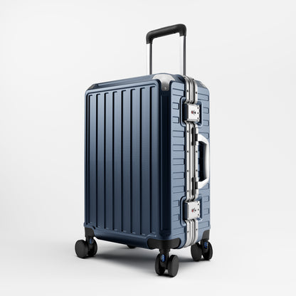 LUGGEX 20-inch blue aluminum-frame zipperless carry-on suitcase with TSA-approved lock and smooth spinner wheels. #color_blue