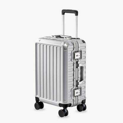 LUGGEX 20-inch aluminum-frame zipperless carry-on suitcase with TSA-approved lock and smooth spinner wheels. #color_sliver_grey