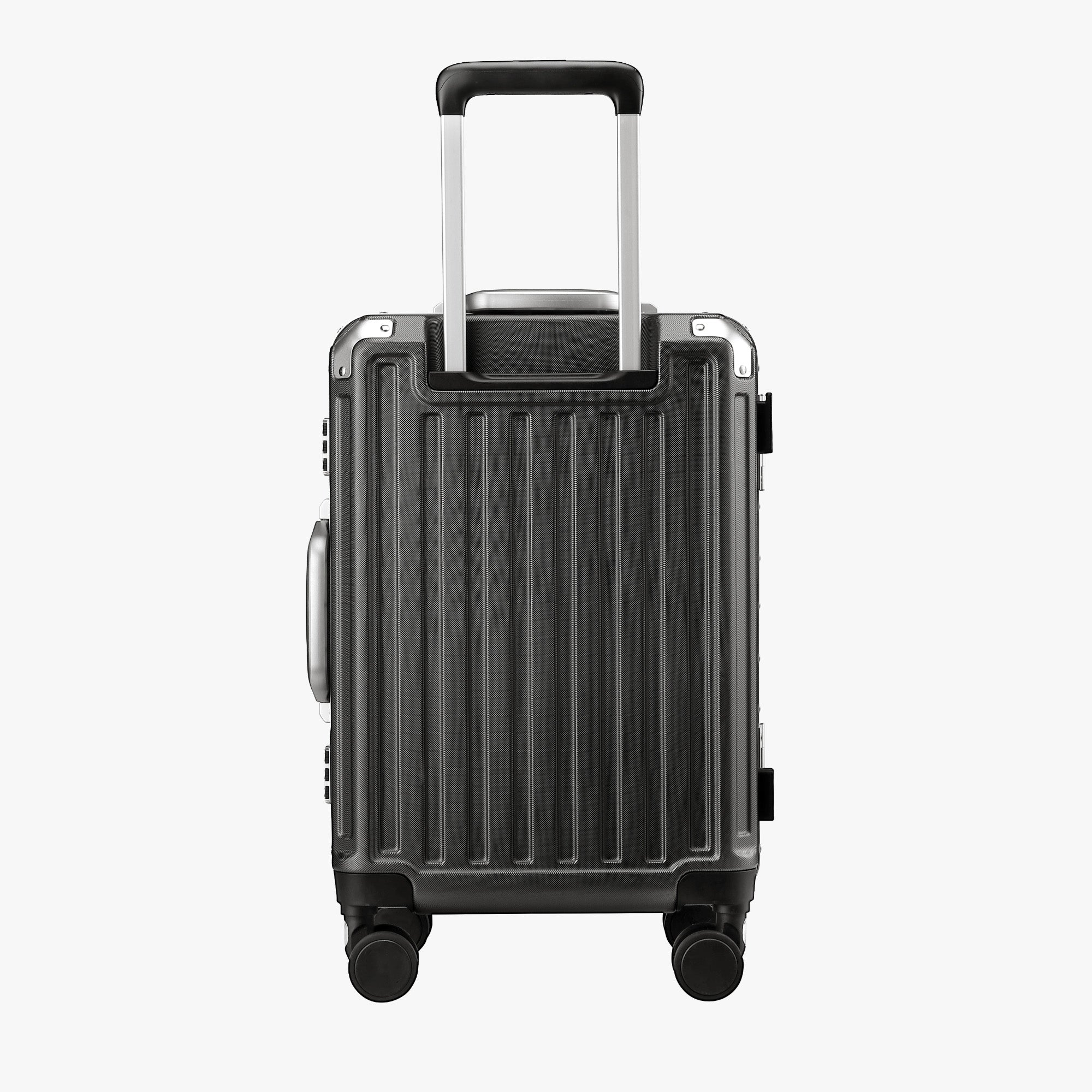 Rear view of LUGGEX 20-inch aluminum-frame suitcase with telescopic handle
#color-charcoal