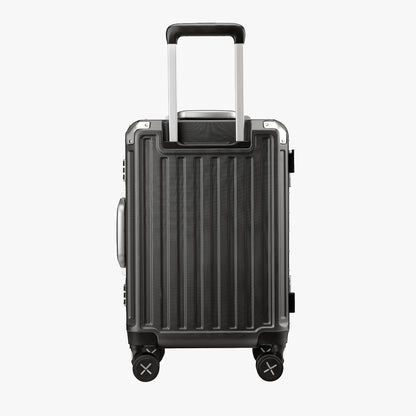 LUGGEX 20-inch aluminum frame carry-on luggage suitcase back view with telescopic handle and spinner wheels
#color_charcoal