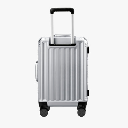 LUGGEX 20-inch aluminum frame carry-on luggage suitcase back view with telescopic handle and spinner wheels
 #color_silver-gray