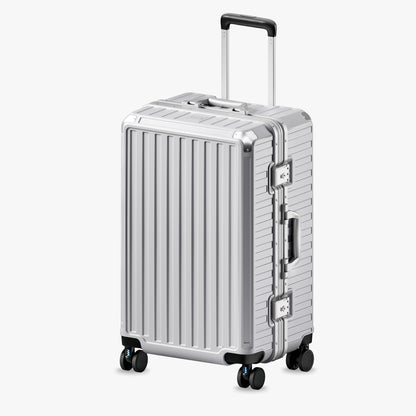 LUGGEX 24-inch aluminum-frame zipperless check-in suitcase with TSA-approved lock and smooth spinner wheels. 