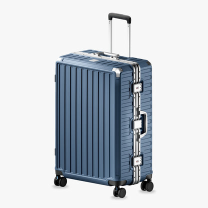 LUGGEX 28-inch aluminum-frame zipperless check-in suitcase with TSA-approved lock and smooth spinner wheels. 