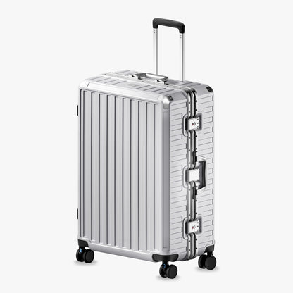 LUGGEX 28-inch aluminum-frame zipperless check-in suitcase with TSA-approved lock and smooth spinner wheels. 