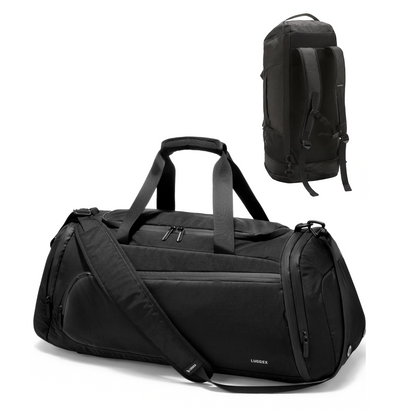 Designed for gym days and short trips, this 40L expandable duffel features a separate shoe compartment and stowaway backpack straps, allowing you to switch easily between duffel and backpack carry for smooth, versatile movement. #show #color_black