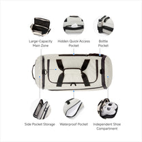 Organized for movement. This 40L expandable duffel features a large-capacity main compartment, hidden quick-access pocket, bottle holder, waterproof wet-dry pocket and independent shoe compartment. 
