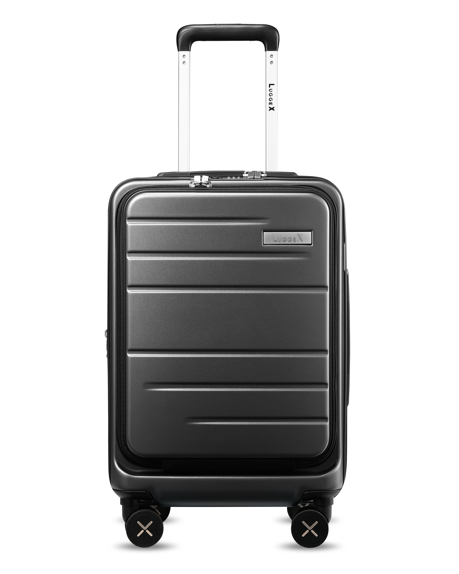 Black 22x14x9in Polycarbonate Hard-Shell Carry-On Luggage with Laptop Compartment - Fashion Front View Design  #color_black