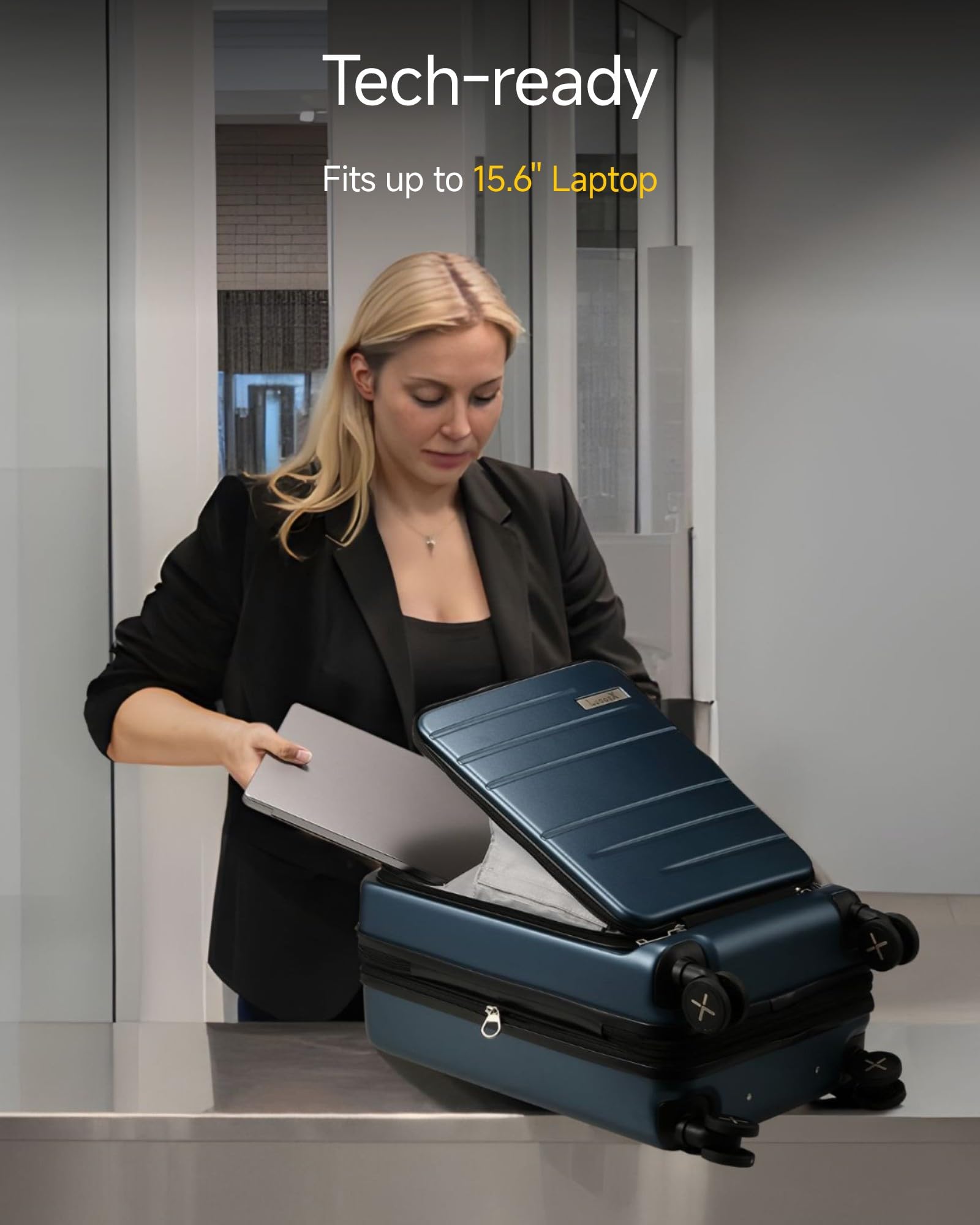 Compact TSA-Approved Carry-On Luggage 22x14x9 with Front Pocket Fast Access & Laptop Compartment - Ideal for Airport Travel Essentials, Business Trip Gear & Quick Access Tech Organization
#color_black