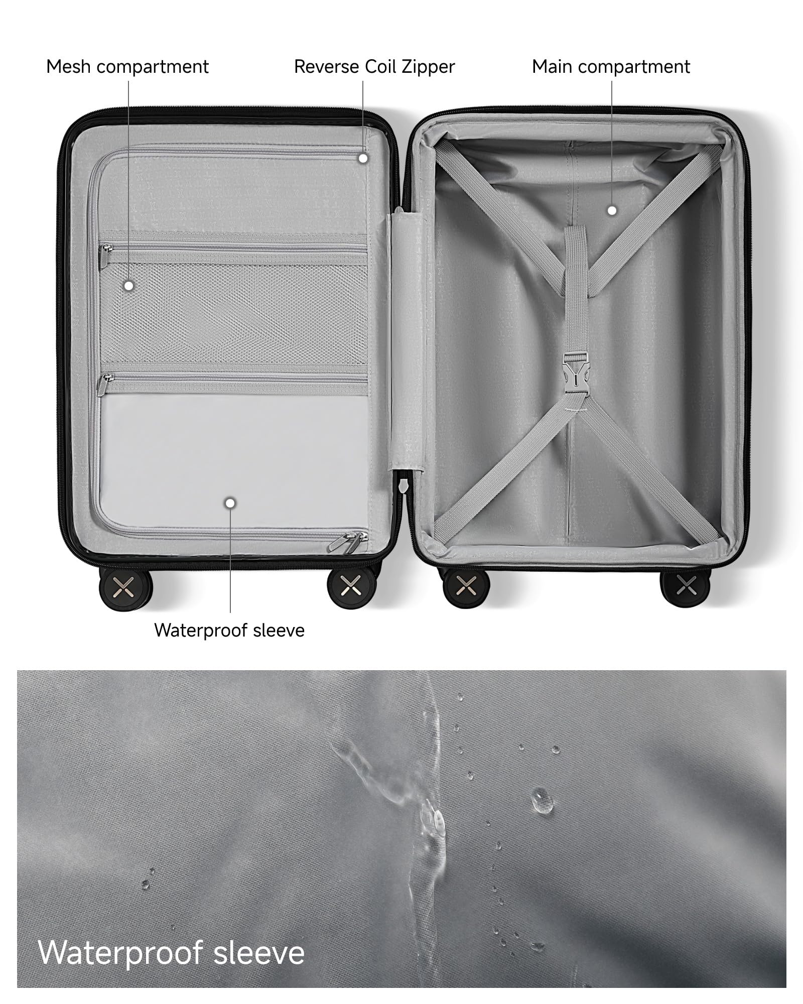 TSA-Approved 22x14x9 Carry-On Luggage. Lightweight hardshell spinner suitcase, FAA-compliant cabin bag size, perfect for American Airlines and Delta overhead bins.

