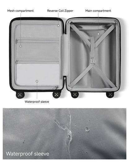 TSA-Approved 22x14x9 Carry-On Luggage. Lightweight hardshell spinner suitcase, FAA-compliant cabin bag size, perfect for American Airlines and Delta overhead bins.
