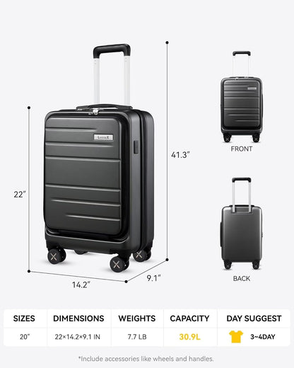 Carry-On Luggage 22x14x9, FAA-Approved Airline Size for Overhead Bins, Lightweight Durable Suitcase with Compact Travel-Friendly Dimensions
