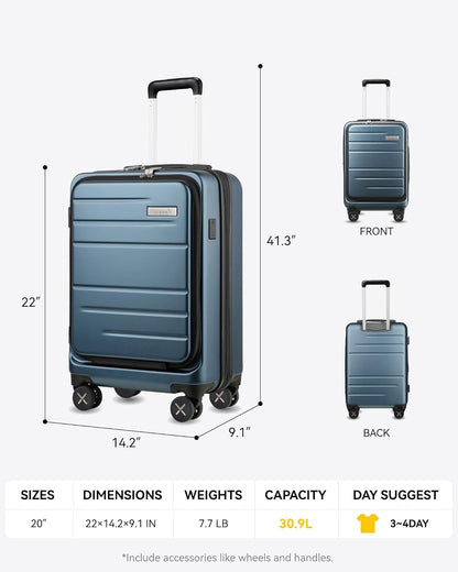 Carry-On Luggage 22x14x9, FAA-Approved Airline Size for Overhead Bins, Lightweight Durable Suitcase with Compact Travel-Friendly Dimensions
