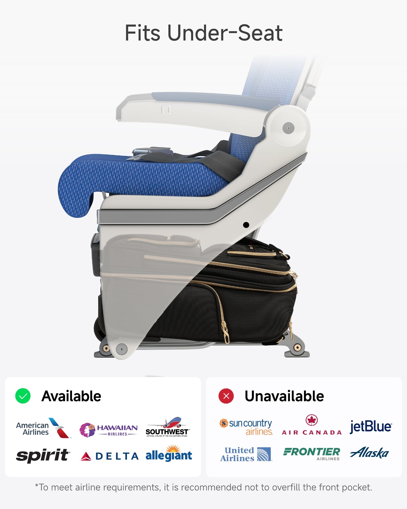 Airline-Approved Underseat Carry-On Luggage with Wheels - Soft-Sided Suitcase for Boarding & Travel, Fits Laptop Compartment 
#color_black