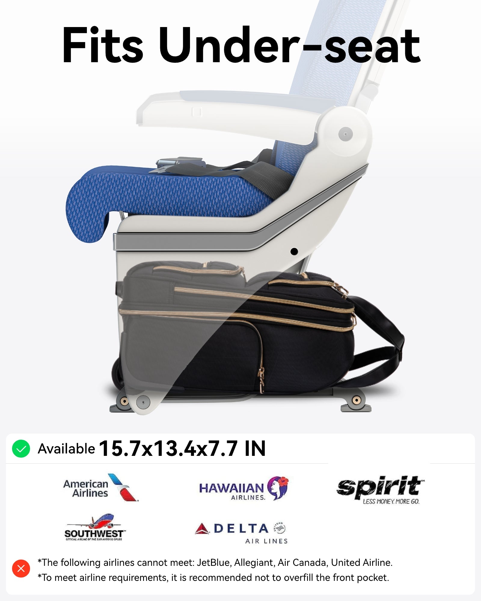Airline-Approved Underseat Carry-On Luggage with Wheels - Soft-Sided Suitcase for Boarding & Travel, Fits Laptop Compartment 
#color_black