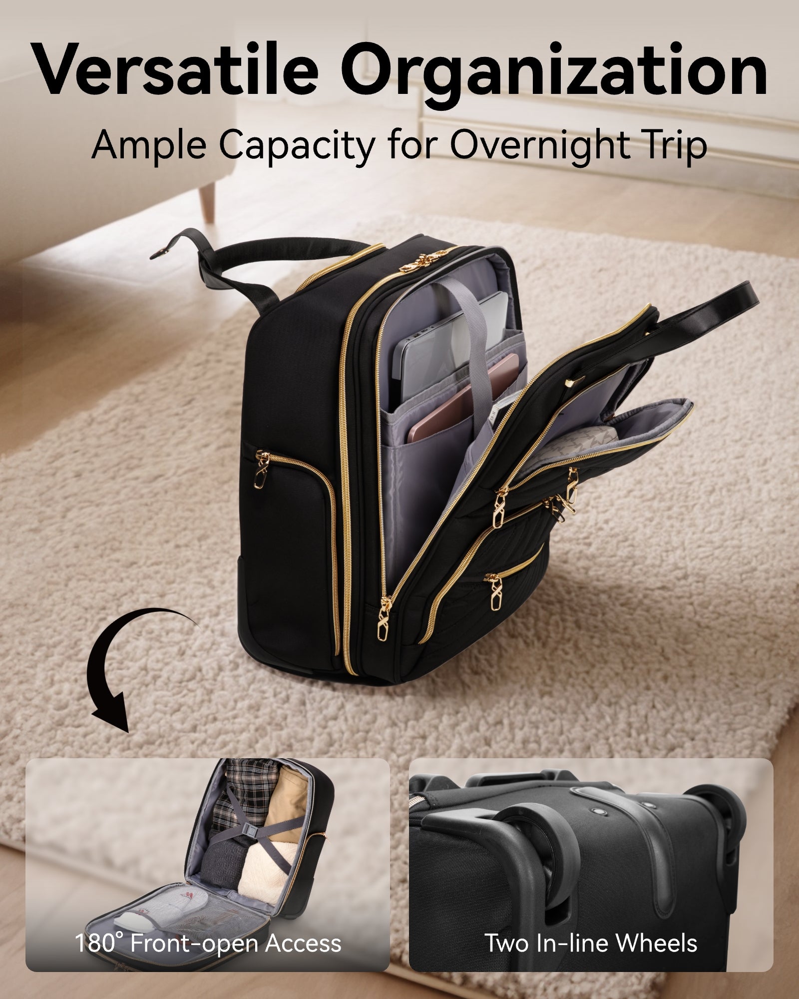 Compact Wheeled Underseat Carry-On Suitcase with Dedicated Laptop Compartment for Air Travel #color_black