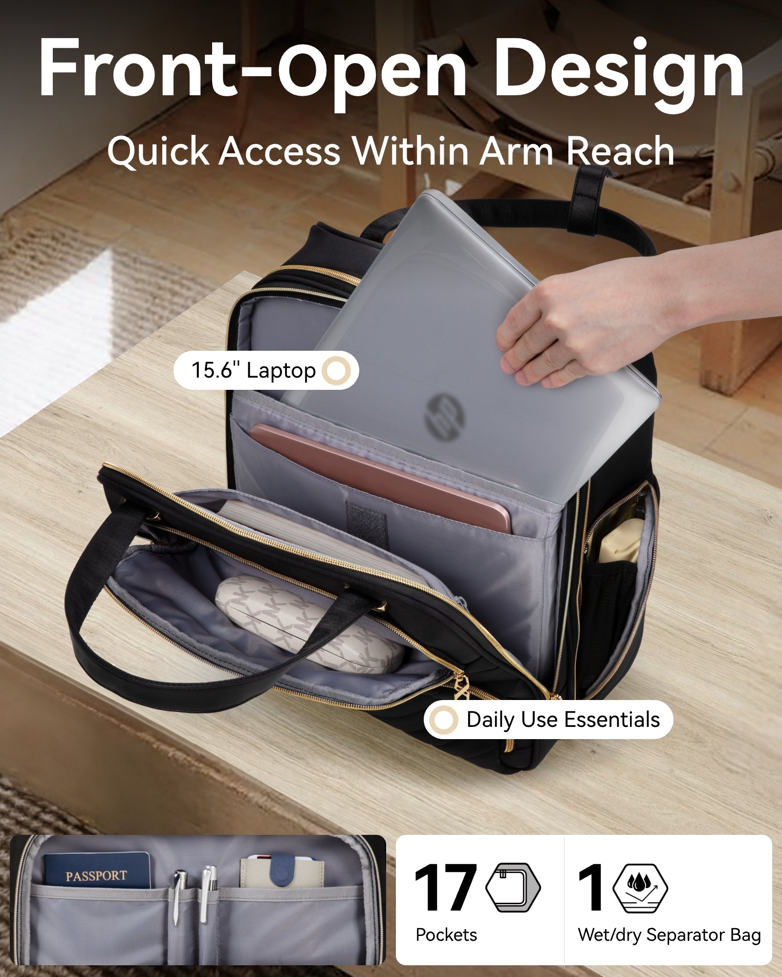 Compact Underseat Wheeled Carry-On Suitcase with Laptop Compartment - Airplane-Approved Under-Seat Luggage for Business Travel & Cabin Storage #color_black