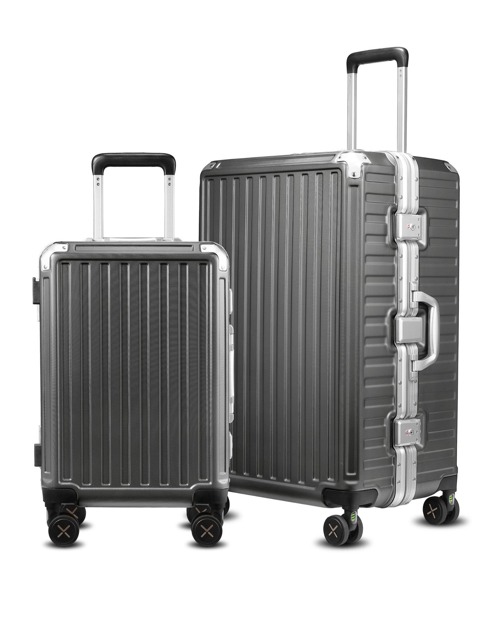 Black Aluminum Zipperless Luggage set with Reinforced Corner Protectors, Stylish Front-View Design for Modern Travel Essentials #color_charcoal