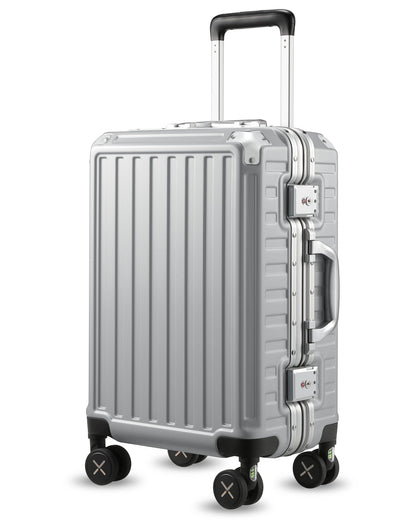 Black Aluminum Zipperless Carry-On Luggage with Reinforced Corner Protectors, Stylish Front-View Design for Modern Travel Essentials 