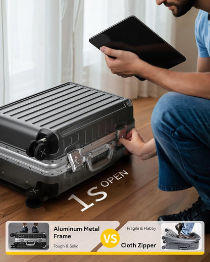 Zipperless Aluminum Carry-On Luggage with TSA Lock for Fast Access at Airport Travel, Durable Handbag & Shopping Bag Design for Secure Trips 