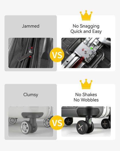 Zipperless Aluminum Checked Luggage with TSA Lock, Shock-Absorbing Wheels & Anti-Misoperation Design for Secure Travel Essentials 