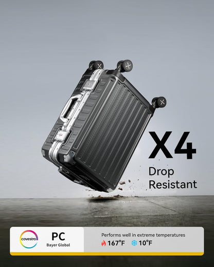 Durable Aluminum Carry-On Luggage with Zipperless Design & Reinforced Corner Protectors, Drop Tested for Impact Resistance (Overhead View) 