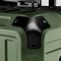 Engineered with reinforced aluminum corner guards, LUGGEX luggage protects vulnerable edges from impact and abrasion—extending the life of your suitcase. #show #color_olive_green