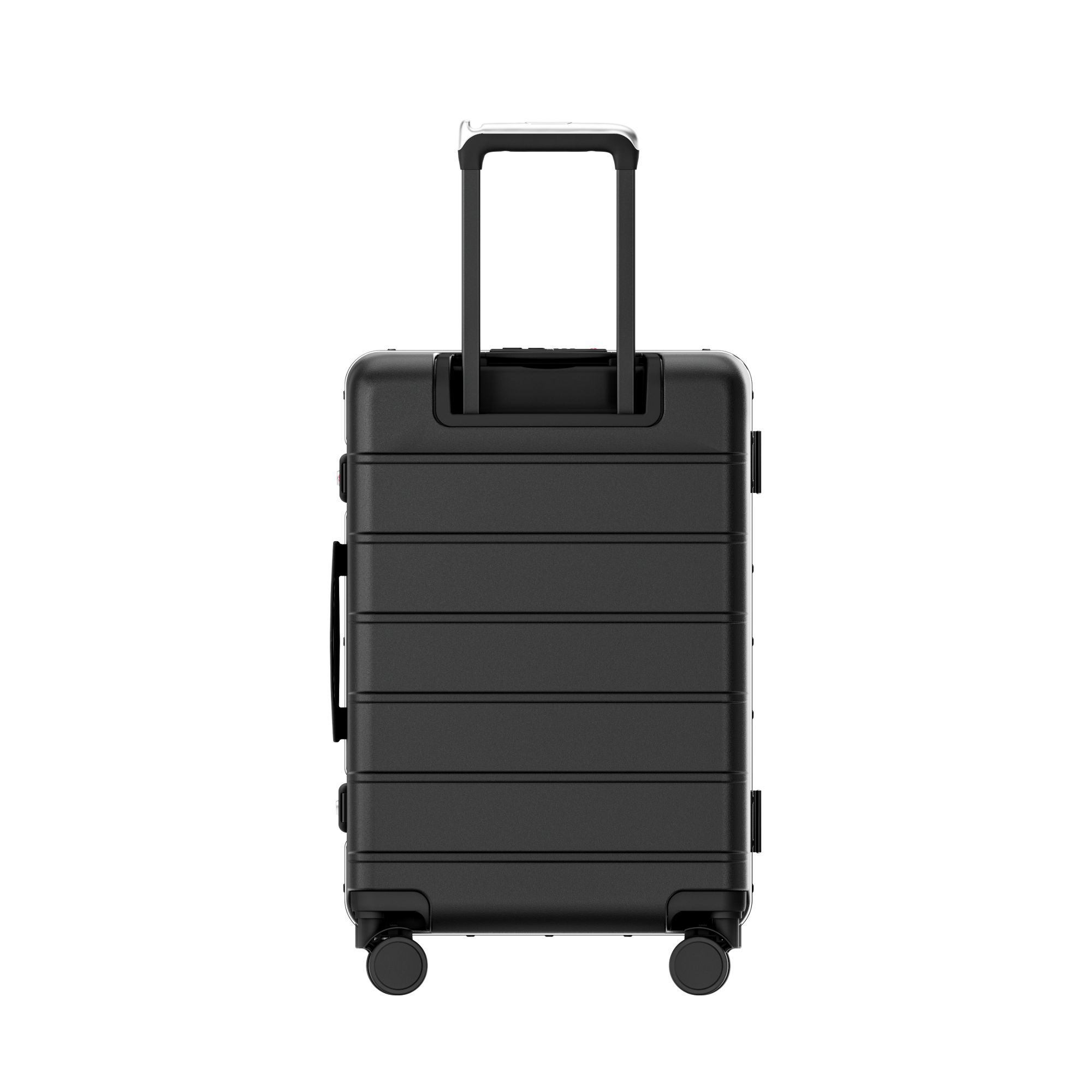 Back view of LUGGEX carry-on suitcase with 3-stage adjustable telescopic handle for comfortable and flexible travel. #show #color_black