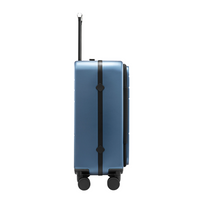 LUGGEX FLA front open carry-on suitcase with reinforced side foot pads and rivet-free aluminum frame—designed to protect the shell when placed on its side.

#color_blue