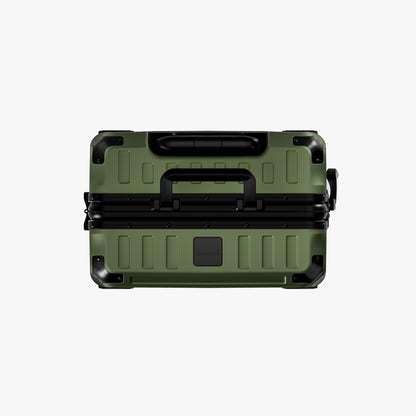 Top view of LUGGEX carry-on luggage featuring an ergonomic comfort grip handle with smooth rebound design. #show #color_olive_green