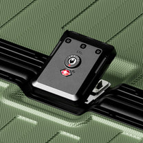 The LUGGEX zipperless carry-on features an integrated dual TSA-approved lock system with a reinforced housing, delivering secure closure and reliable travel protection without traditional zippers. #color_olive_green #show