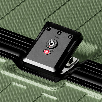 The LUGGEX zipperless carry-on features an integrated dual TSA-approved lock system with a reinforced housing, delivering secure closure and reliable travel protection without traditional zippers. #color_olive_green #show