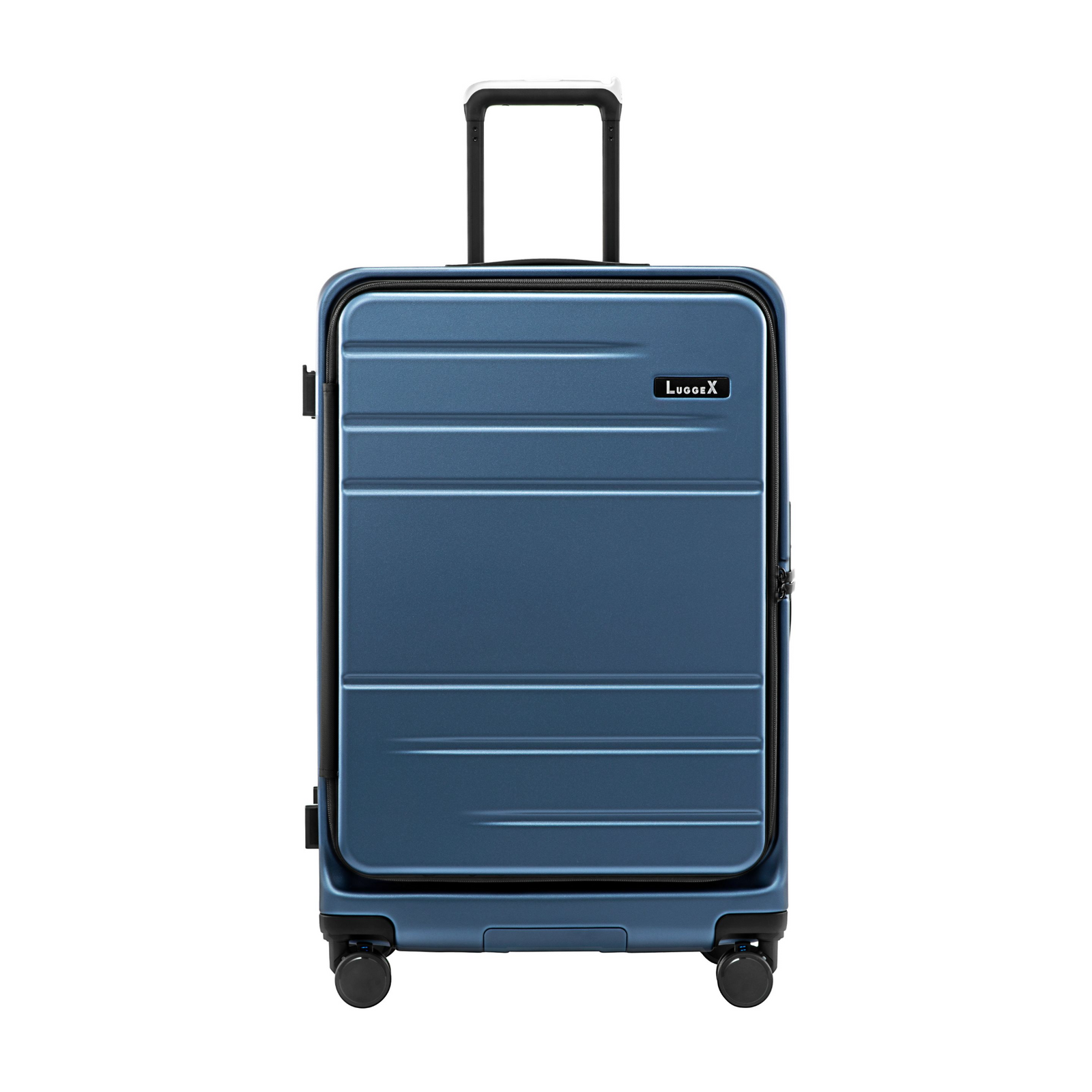LUGGEX  FLA front open check-in suitcase with a rivet-free aluminum frame and clean front-open design—designed for streamlined, everyday travel.
