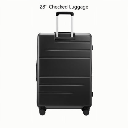 Back view of LUGGEX FLO5 28-inch checked luggage featuring a sturdy aluminum telescopic handle and durable 100% polycarbonate shell for long-lasting travel performance.
