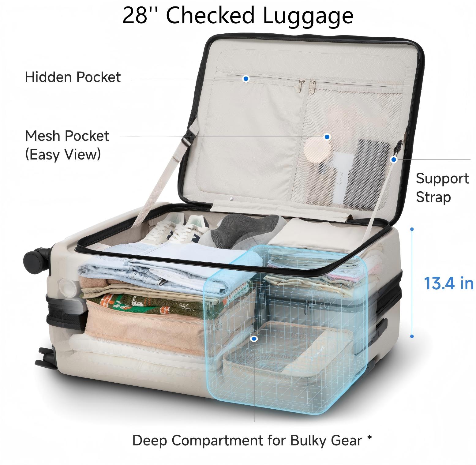 Luggex FLO5 | Front Opening Luggage Set｜20/28 Inch Charcoal Metallic luggex-flo5-28-inch-top-open-checked-luggage-deep-compartment-bulky-gear-charcoal