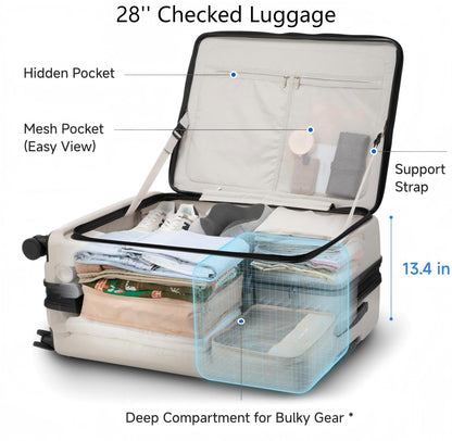 Luggex FLO5 | Front Opening Luggage Set｜20/28 Inch Charcoal Metallic luggex-flo5-28-inch-top-open-checked-luggage-deep-compartment-bulky-gear-charcoal