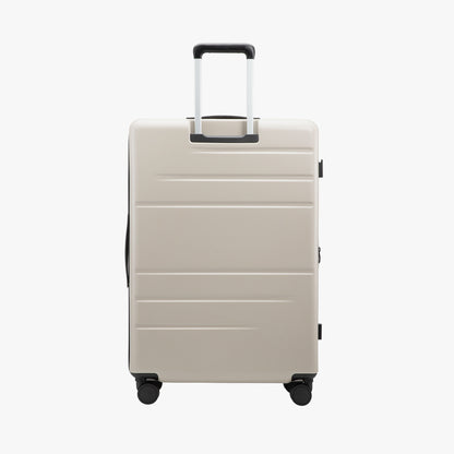 Back view of LUGGEX FLO5 28-inch top-open luggage, showcasing the sturdy aluminum telescopic handle. Built for durability and smooth maneuverability, ideal for long-haul travel. 