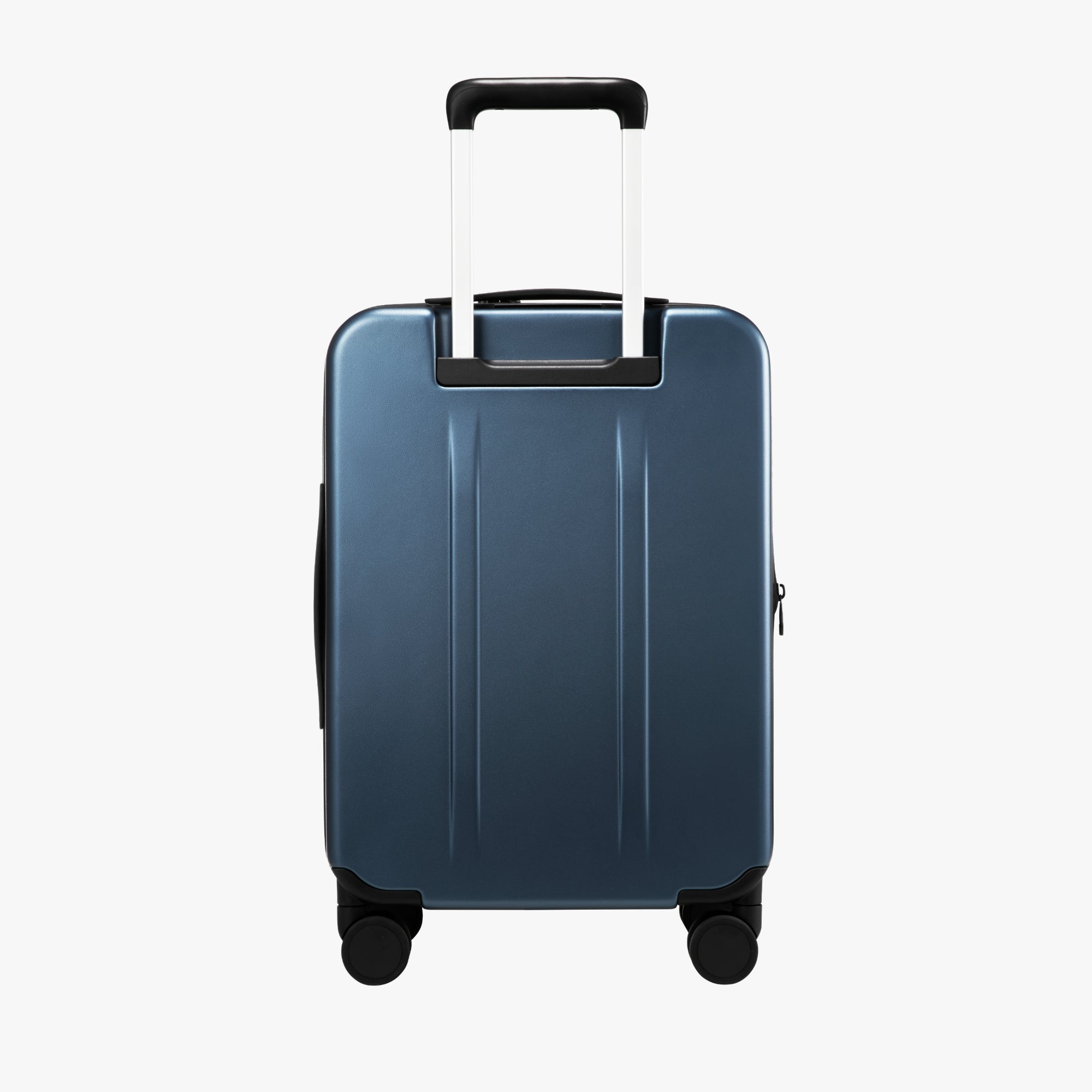 Back view of LUGGEX FLO 5 Core 20-inch 100% polycarbonate carry-on suitcase with retractable handle and smooth design. 