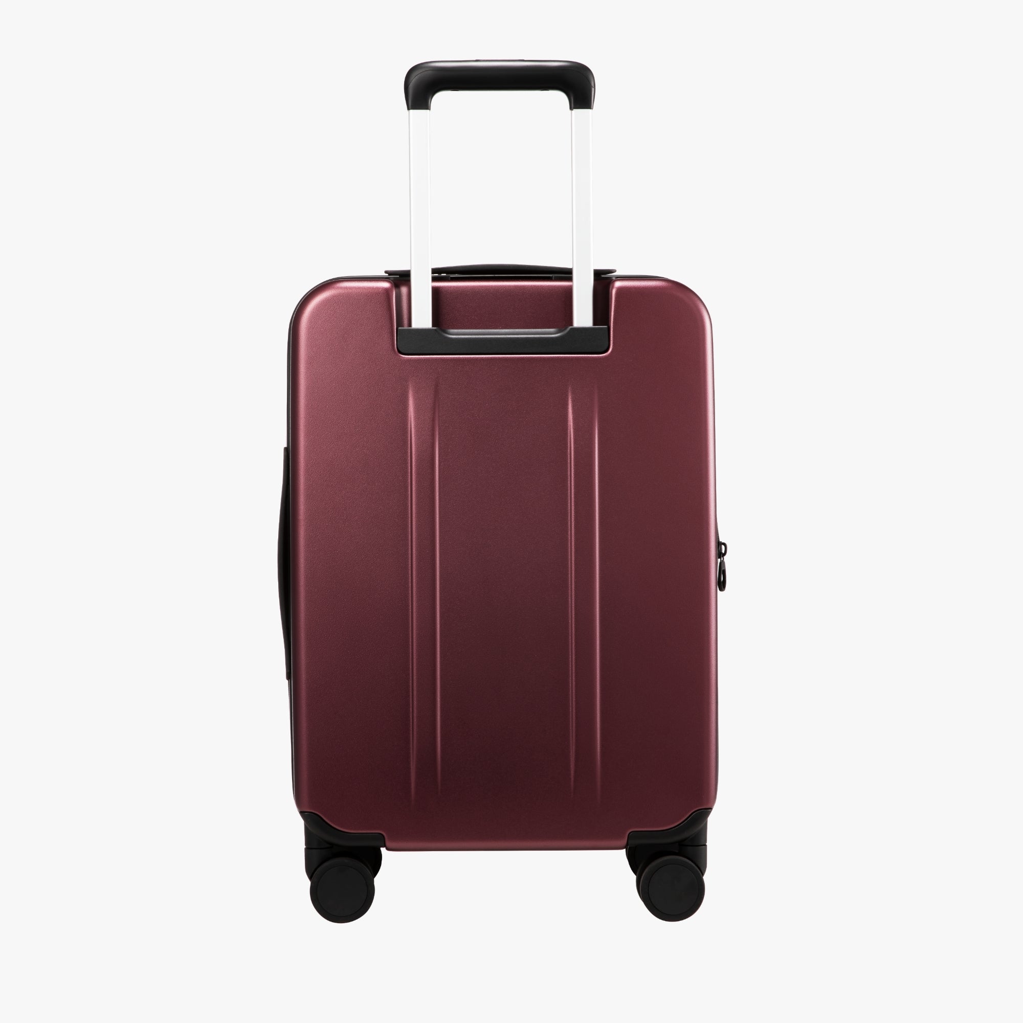 Back view of Luggex FLO 5 Core 20-inch 100% polycarbonate carry-on suitcase with retractable handle and smooth design. 