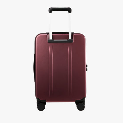 Back view of Luggex FLO 5 Core 20-inch 100% polycarbonate carry-on suitcase with retractable handle and smooth design. 