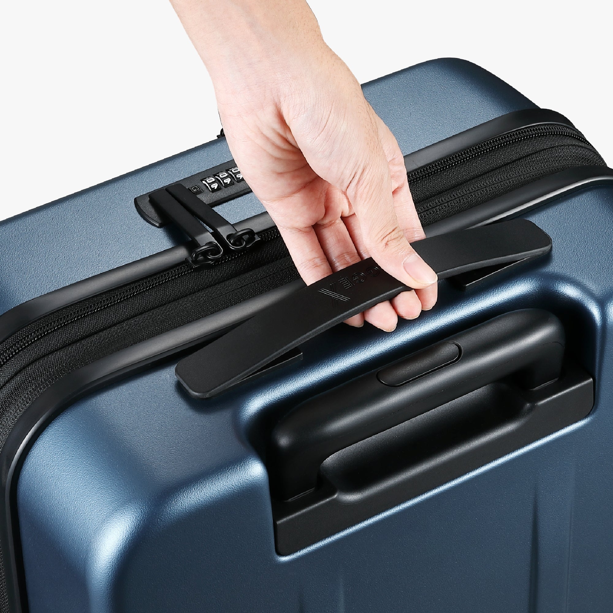 LUGGEX FLO 5 Core 20-inch suitcase with backpack mounted on telescopic handle for convenient travel pairing. 