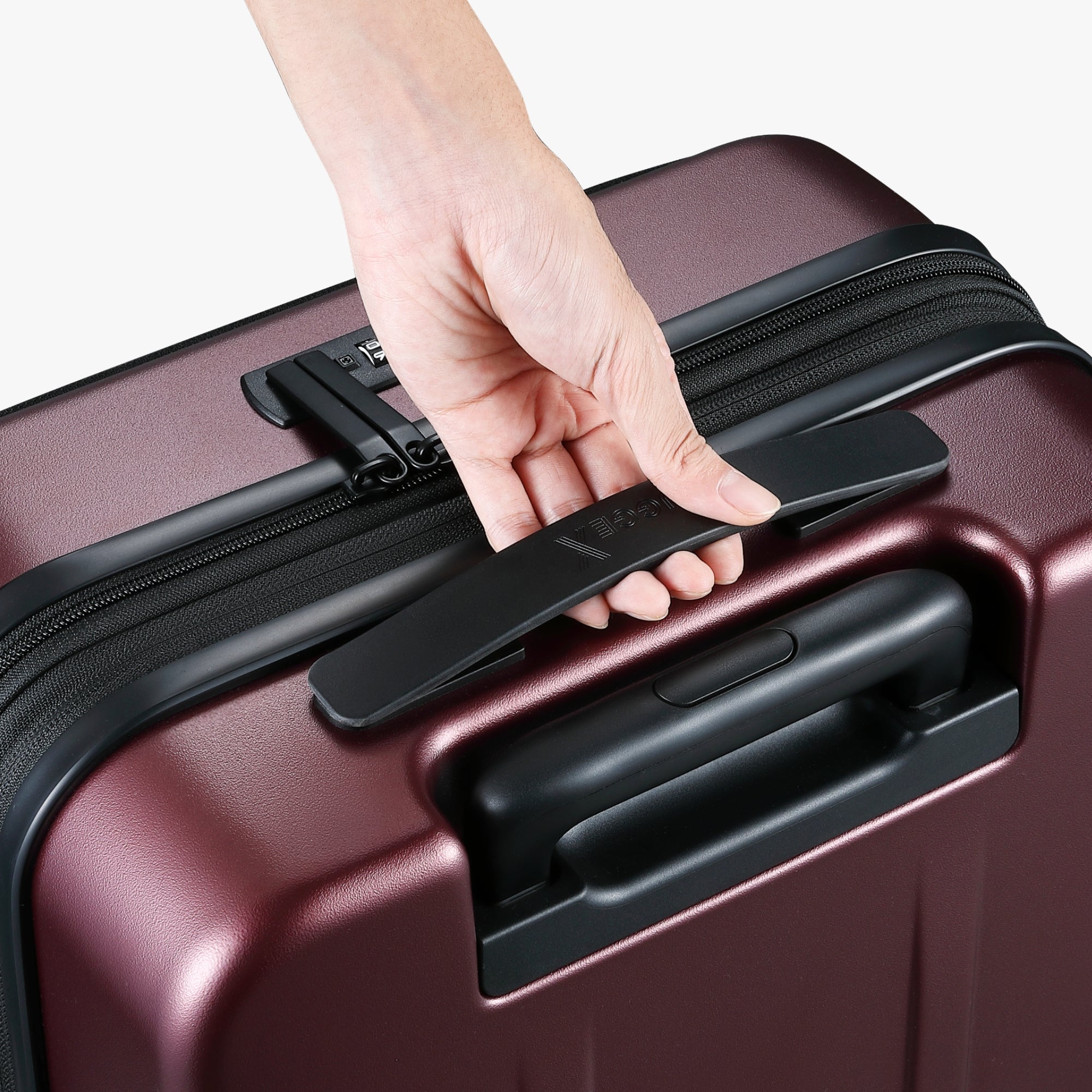 LUGGEX FLO 5 Core 20-inch suitcase with backpack mounted on telescopic handle for convenient travel pairing. 