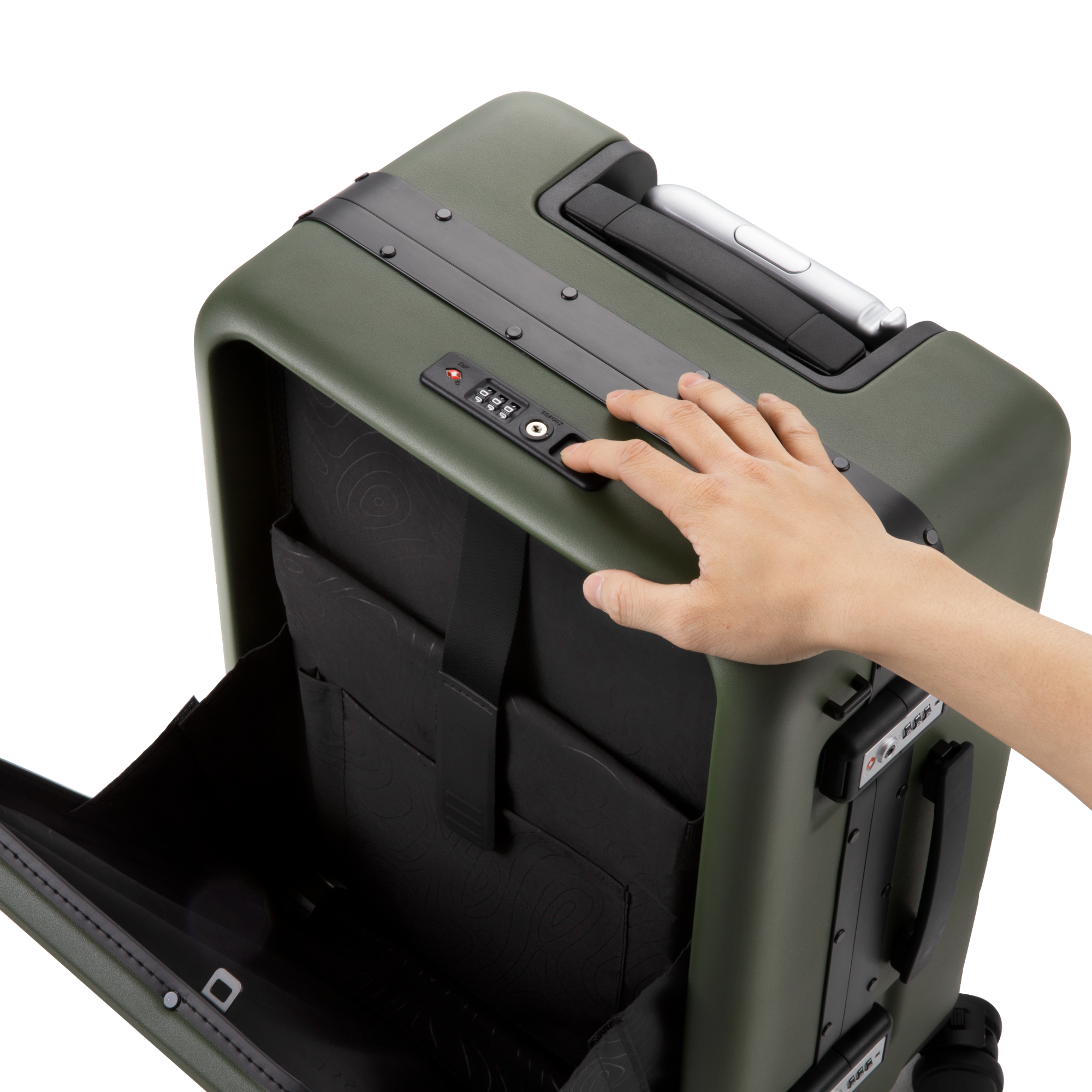 LUGGEX front-open carry-on luggage with one-click opening laptop compartment for quick, convenient access during travel. #show #color_black