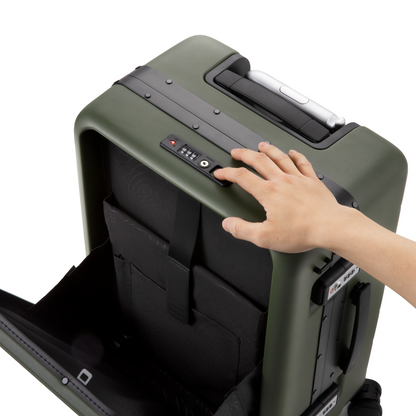 LUGGEX front-open carry-on luggage with one-click opening laptop compartment for quick, convenient access during travel. #show #color_black