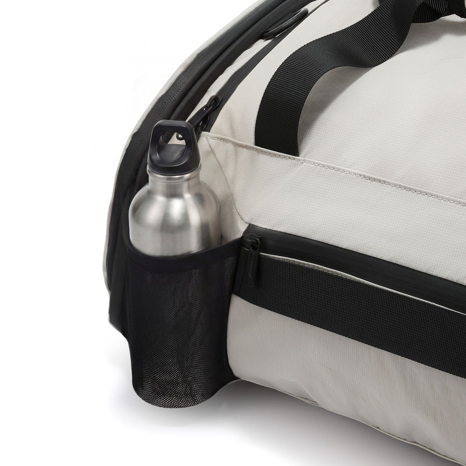 LUGGEX sport duffel bag side bottle pocket fits standard water bottle up to 2.6-inch diameter

