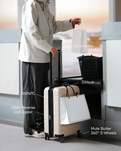 Best Carry-On Suitcase with DiHook & Handy Pouch for Airport Travel - Attached Shopping Bag & Handbag Organizer 